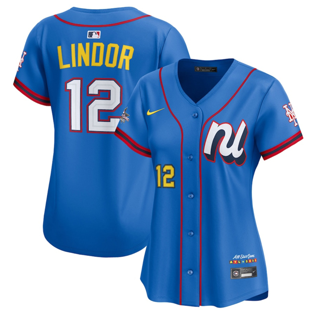 Women's Blue National League #12 Francisco Lindor 2025 All-Star Edition Limited Stitched Baseball Jersey(Run Small)